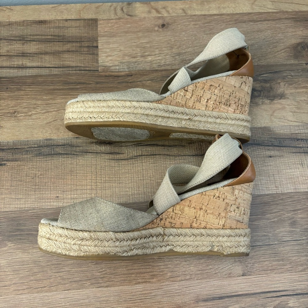 Tory Burch Natanya Peep Toe Cork Wedge Espadrille Sandal Honey Wheat Women’s - Picture 8 of 9